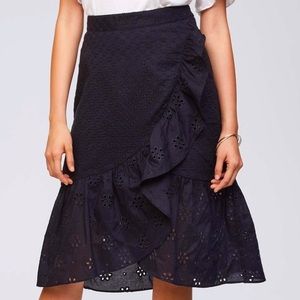 LOFT Size 12 Eyelet Wrap Black Midi Skirt